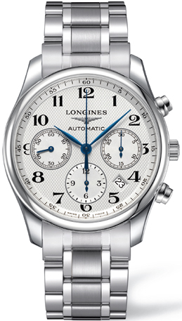 Longines Watches : L2.759.4.78.6 Automatic Brushed And Polished Stainless Steel Silver Textured Roman Numeral Chronograph With Date Between 4 And 5 Dial Brushed And Polished Stainless Steel Band Men Watch