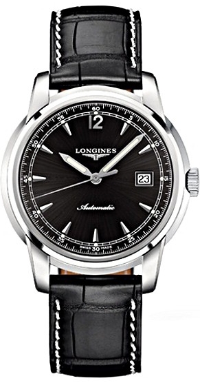 Longines Watches : L2.766.4.59.3 Automatic Black Dial Date Black Leather Men Watch