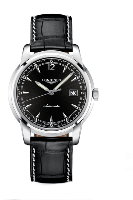 Longines Watches : L2.766.4.59.4 Automatic Black Dial Date Black Leather XL Strap Men Watch