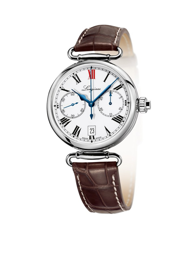 Longines Watches : L2.776.4.21.3 Automatic Chronograph Roman Numerals Date Brown Leather Men Watch