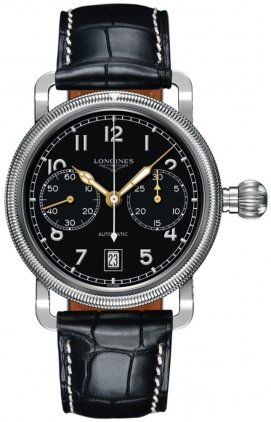 Longines Watches : L2.783.4.53.0 Automatic Chronograph Date Black Leather Men Watch
