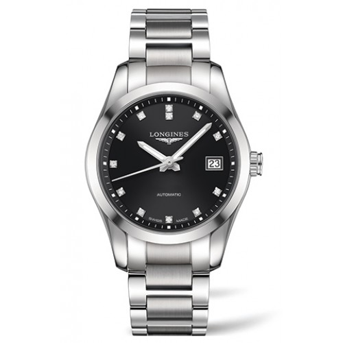 Longines Watches : L2.785.4.58.6 Automatic Black Diamond Dial Date Stainless Steel Men Watch
