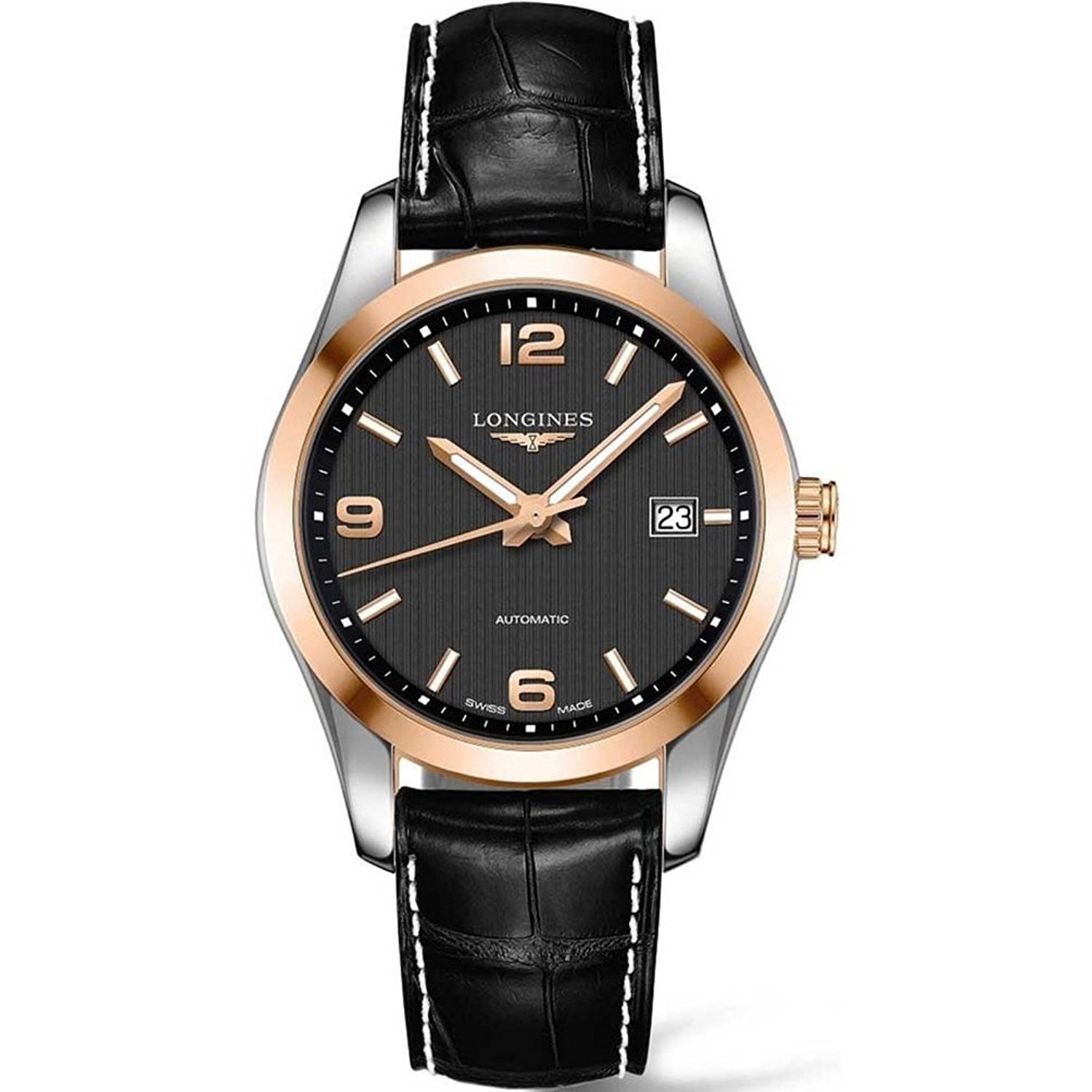 Longines Watches : L2.785.5.56.3 Black Dial Alligator Leather Band Men Watch