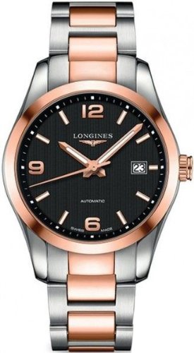 Longines Watches : L2.785.5.56.7 Automatic Black Dial Date 18ct Rose Gold and Stainless Steel Men Watch