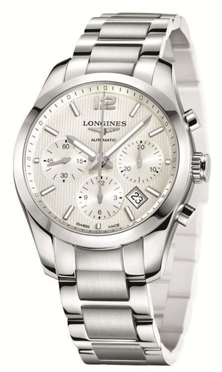 Longines Watches : L2.786.4.76.6 Automatic Chronograph Date Silver Dial Stainless Steel Men Watch