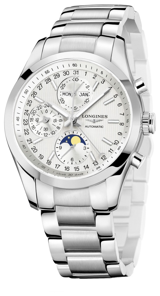 Longines Watches : L2.798.4.72.6 Automatic Chronograph Moon Phase Stainless Steel Men Watch
