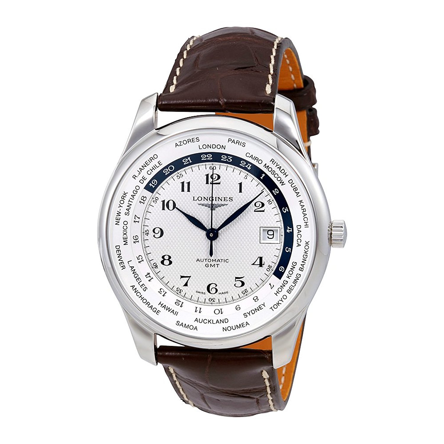 Longines Watches : L2.802.4.70.3 Automatic GMT Brown Leather Men Watch