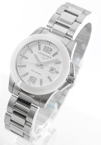 Longines Watches : L3.257.4.16.6 Quartz White Dial Date White Ceramic Bezel Stainless Steel Women Watch