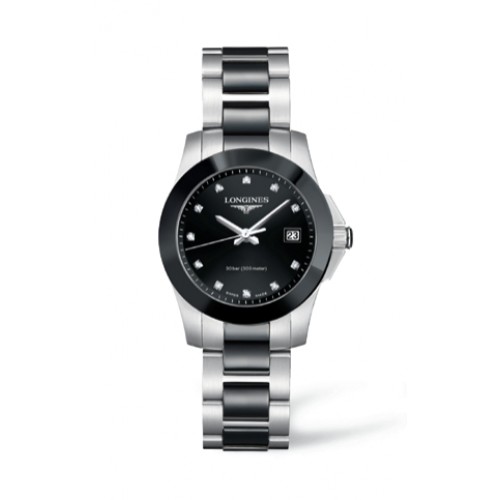 Longines Watches : L3.257.4.57.7 Quartz Black Dial Stainless Steel And Ceramic Case Women Watch