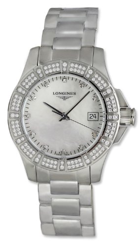 Fake AAA Longines Watches : L3.280.0.87.6 Quartz Diamonds Mother of Pearl Dial Diamonds Bezel Stainless Steel Women Watch Watch