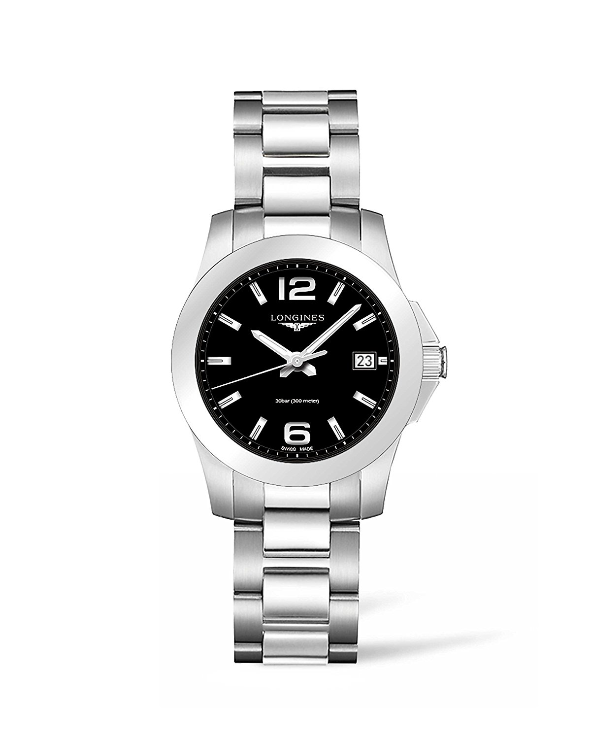 Longines Watches : L3.377.4.58.6 Black Dial Stainless Steel Band Women Watch