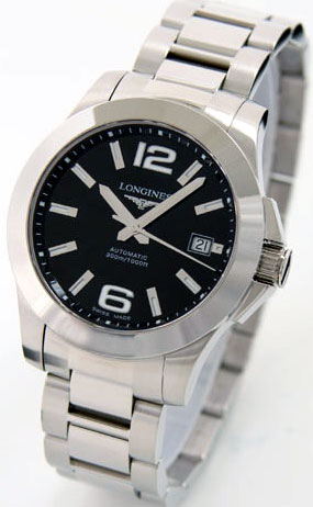Longines Watches : L3.656.4.56.6 Automatic Black Dial Date Stainless Steel Men Watch