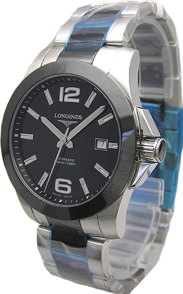 Longines Watches : L3.657.4.56.7 Automatic Analog Date Stainless Steel and Ceramic Men Watch