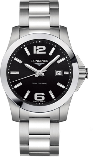 Longines Watches : L3.659.4.58.6 Quartz Black Dial Date Stainless Steel Men Watch