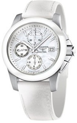 Longines Watches : L3.661.4.86.0 Automatic Chronograph Date White Leather Men Watch