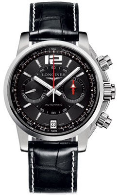 Longines Watches : L3.666.4.56.2 Automatic Polished Stainless Steel Black Dial Polished Stainless Steel Band Men Watch