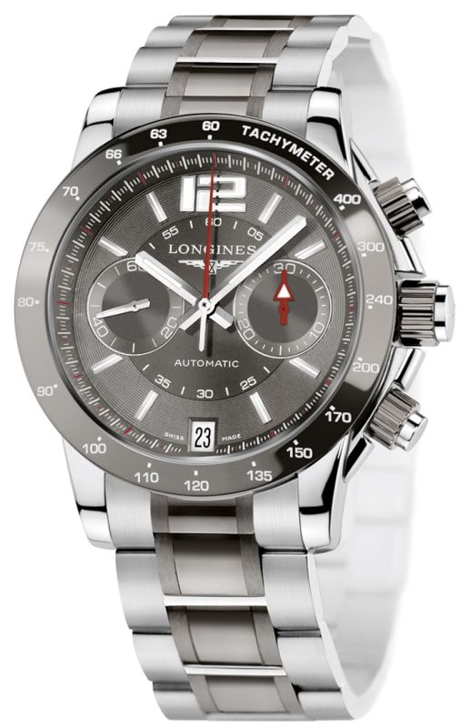 Longines Watches : L3.667.4.06.7 Automatic Polished Stainless Steel Grey Dial Brushed And Polished Stainless Steel & Ceramic Band Men Watch