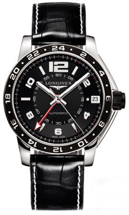 Longines Watches : L3.668.4.56.2 Automatic Brushed And Polished Stainless Steel Black Dial Black Alligator Leather Band Men Watch