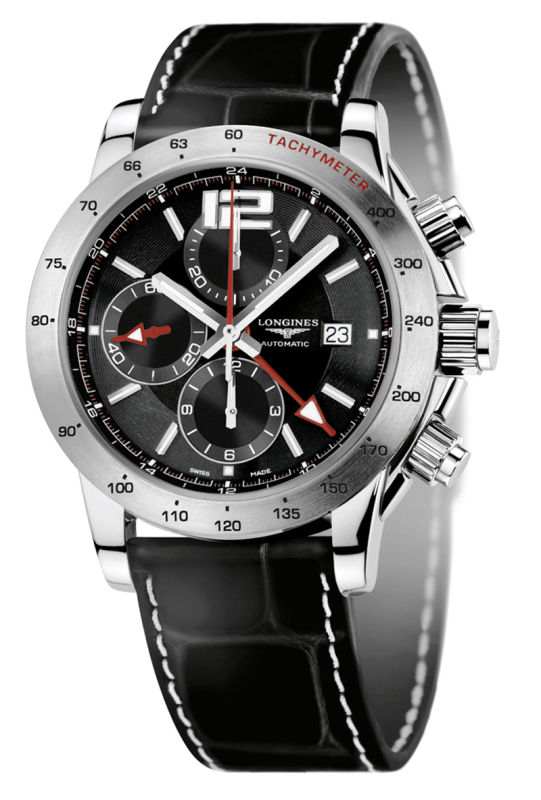 Longines Watches : L3.670.4.56.2 Automatic Brushed And Polished Stainless Steel Black Dial Black Alligator Leather Band Men Watch