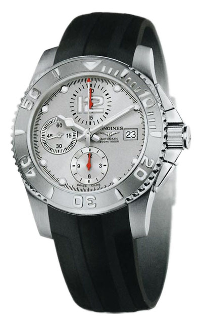Longines Watches : L3.673.4.76.2 Automatic Chronograph Date Gray Dial Black Rubber Men Watch