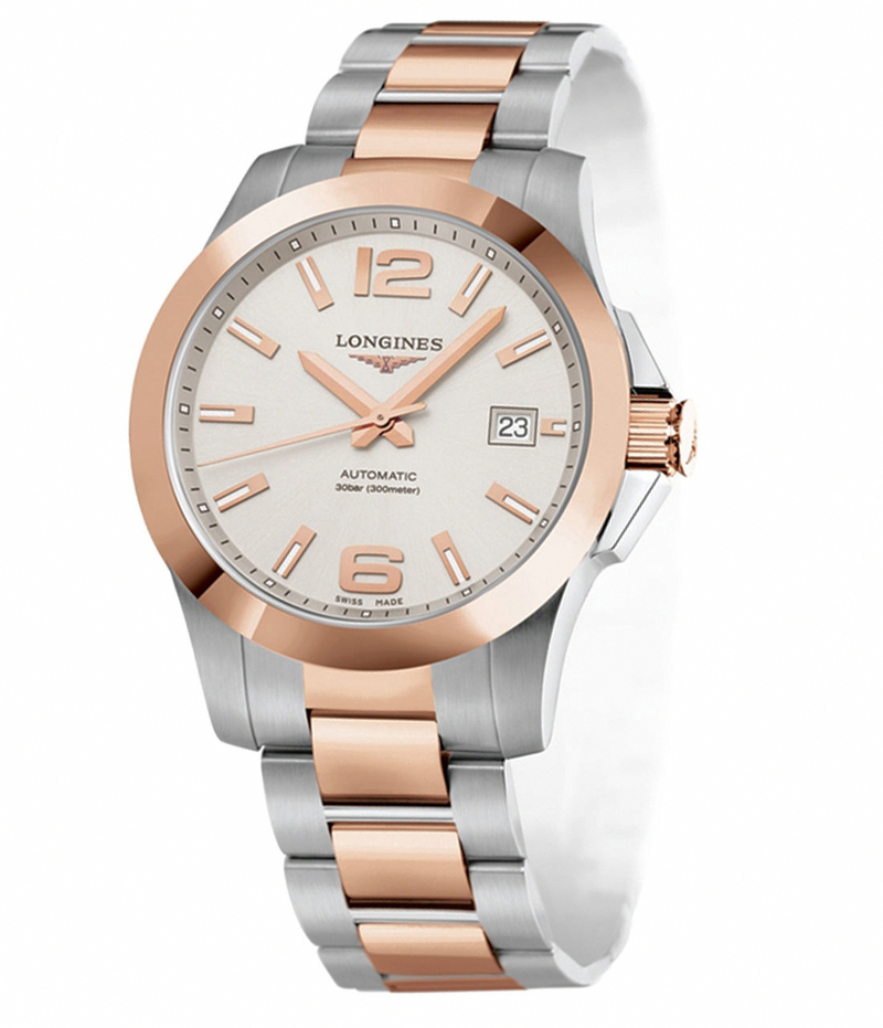 Longines Watches : L3.676.5.76.7 Automatic White Dial Stainless Steel and 18ct Rose Gold Men Watch