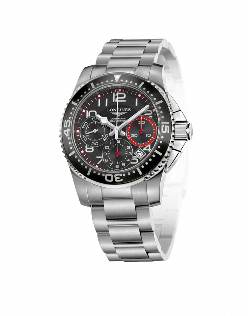 Longines Watches : L3.696.4.53.6 Automatic Black Dial Chronograph Date Stainless Steel Men Watch