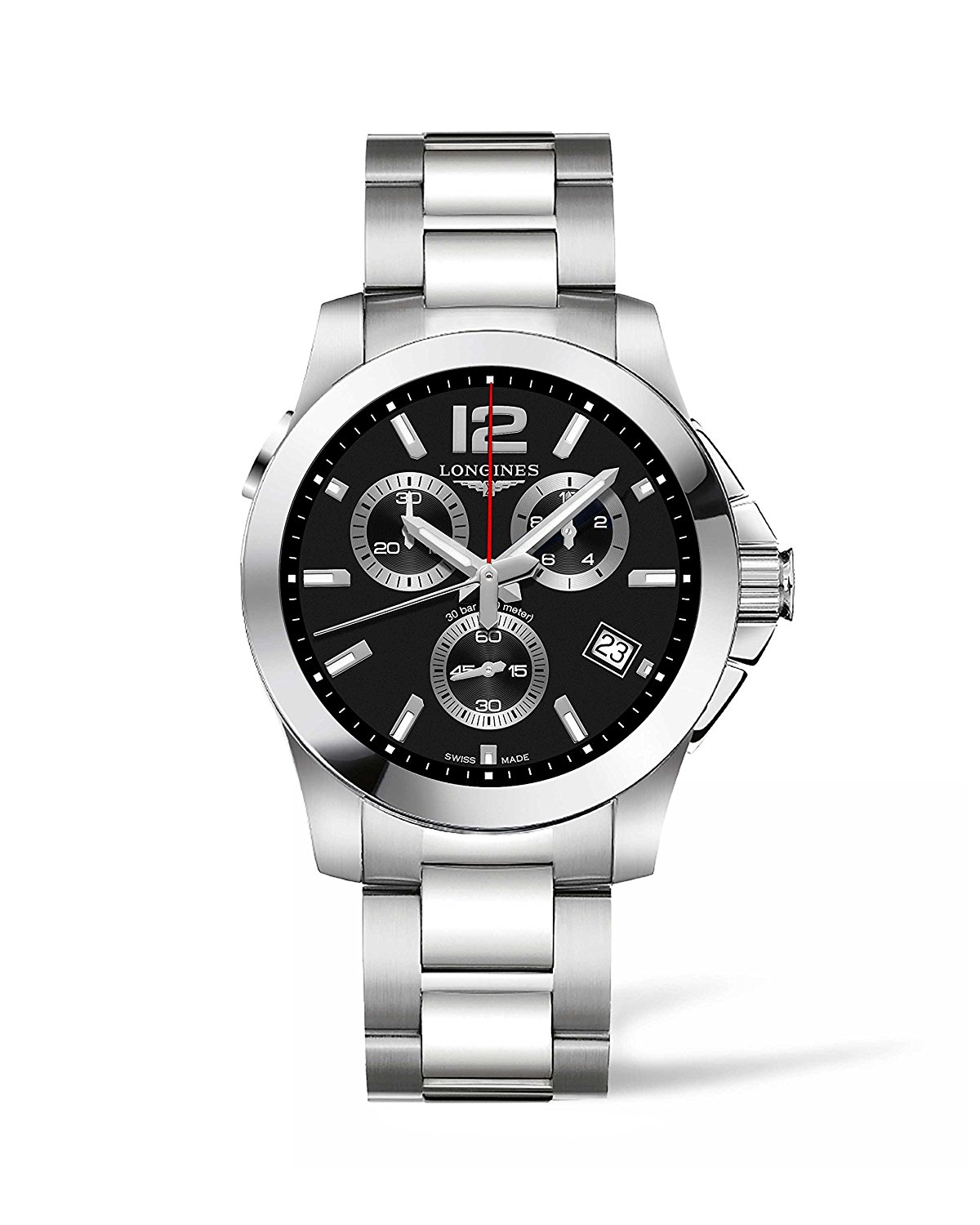 Longines Watches : L3.702.4.56.6 Black Dial Stainless Steel Band Men Watch