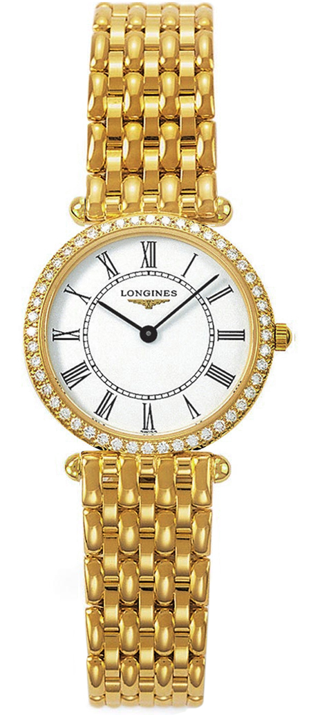 Longines Watches : L4.191.7.11.6 Quartz 18k Yellow Gold White Roman Numeral Dial 18k Yellow Gold Band Women Watch