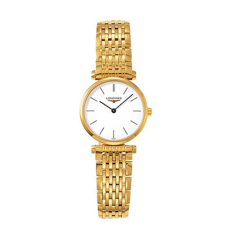 Longines Watches : L4.209.2.12.8 White Dial Fixed Gold-plated Band Men Watch