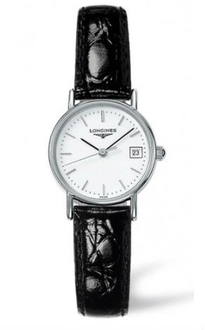 Longines Watches : L4.220.4.12.2 Quartz Analog Date Black Leather Women Watch