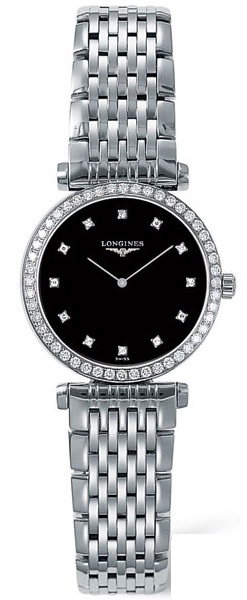 Longines Watches : L4.241.0.58.6 Quartz Polished Stainless Steel Black With Diamonds Dial Polished Stainless Steel Band Women Watch