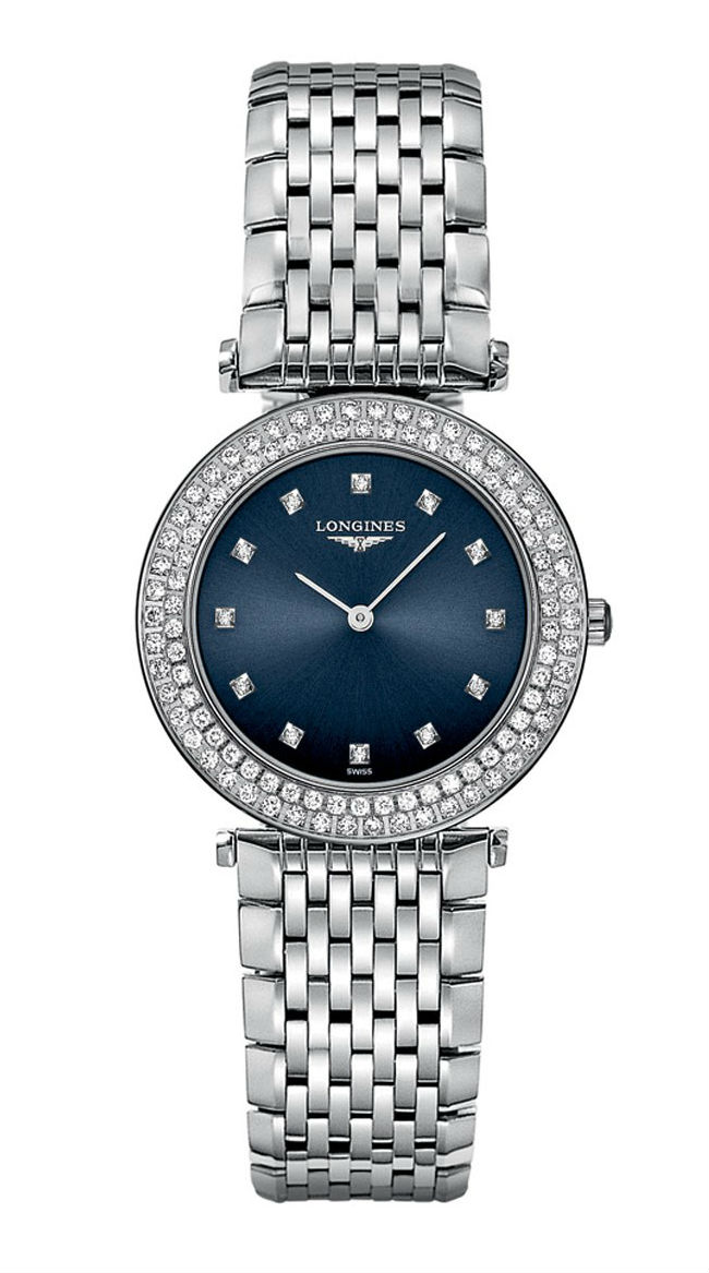 Longines Watches : L4.308.0.97.6 Quartz Diamond Hour Markers Blue Dial Diamond Bezel Stainless Steel Women Watch
