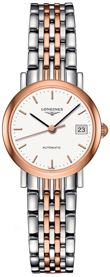Longines Watches : L4.309.5.12.7 Automatic White Dial Date 18ct Rose Gold and Stainless Steel Women Watch