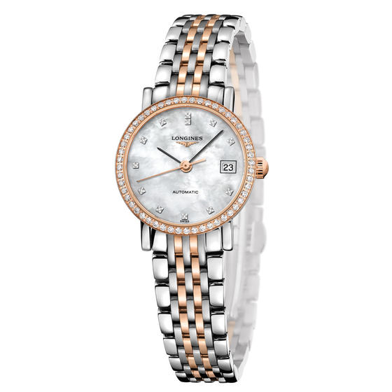 Longines Watches : L4.309.5.88.7 Automatic Mother of Pearl Diamond Dial Diamond Bezel 18ct Rose Gold and Stainless Steel Women Watch