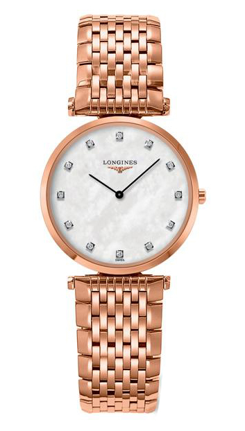 Longines Watches : L4.512.1.87.8 Quartz Mother of Pearl Diamonds Dial Rose Gold Plated Stainless Steel Women Watch