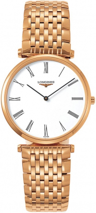 Longines Watches : L4.709.1.11.8 Quartz 18k Rose Gold Tone White Roman Numeral Dial 18k Rose Gold Tone Band Men Watch
