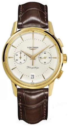 Longines Watches : L4.756.6.72.9 Automatic Silver Dial Gold Case With Brown Leather Strap Men Watch