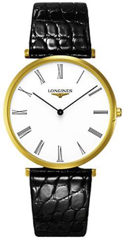Longines Watches : L4.766.2.11.2 Quartz 18k Gold Tone Pvd White Roman Numeral Dial Black Crocodile Leather Band Men Watch