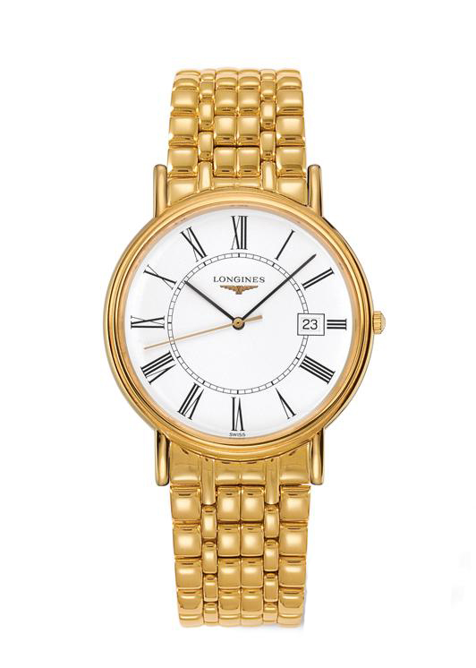 Longines Watches : L4.790.2.11.8 Quartz White Dial Date Roman Numerals Gold Tone Stainless Steel Men Watch