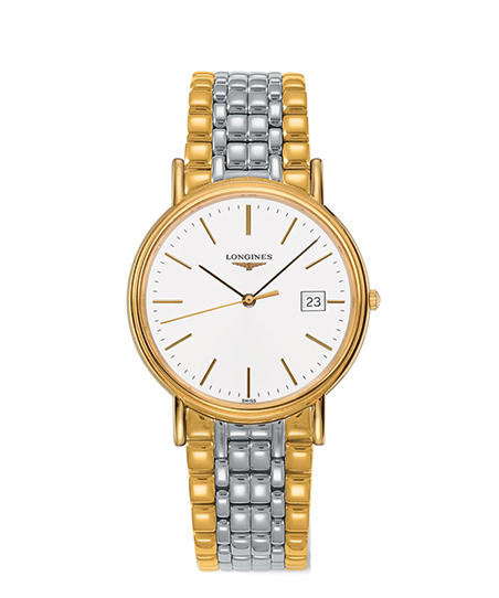 Longines Watches : L4.790.2.12.7 Quartz White Dial Date PVD Gold Coating Bezel Two Tone Stainless Steel Men Watch