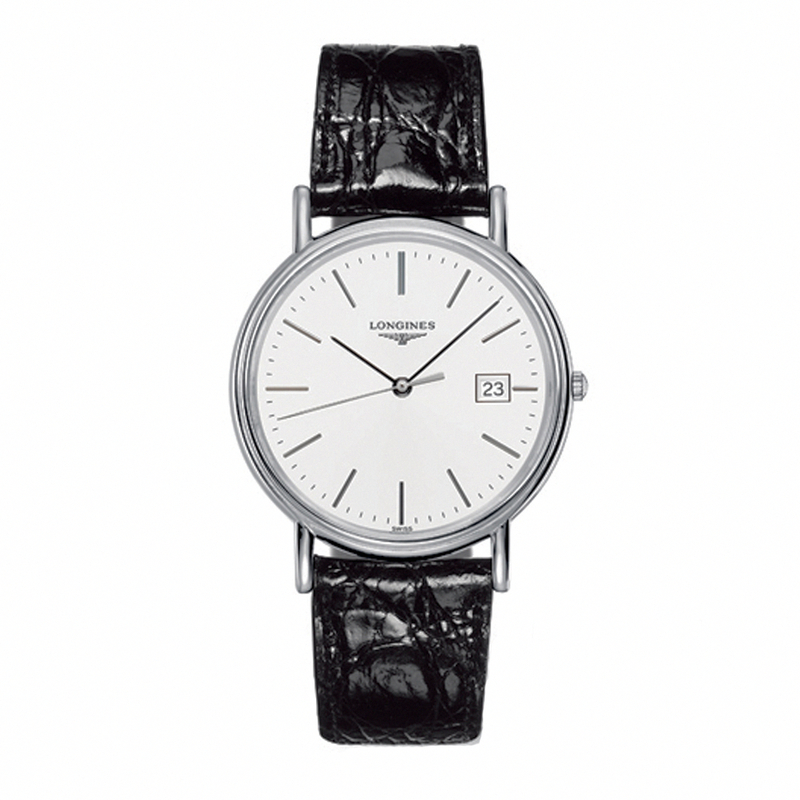 Longines Watches : L4.790.4.12.2 Quartz White Dial Date Black Leather Men Watch