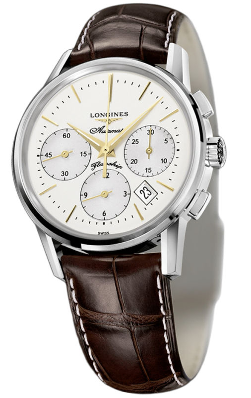Longines Watches : L4.796.4.72.2 Automatic Polished Stainless Steel Silver Dial Brown Alligator Leather Band Men Watch