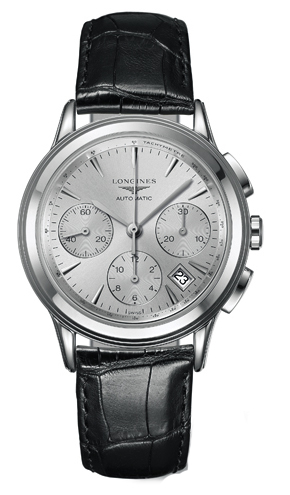 Longines Watches : L4.803.4.72.2 Automatic Chronograph Date Black Leather Men Watch