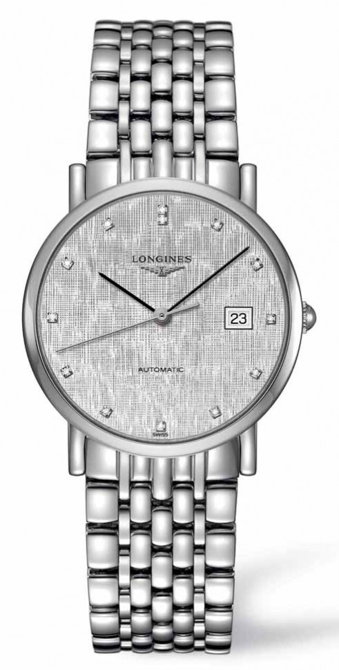 Longines Watches : L4.809.4.77.6 Automatic Diamond Hour Markers Date Dial Stainless Steel Men Watch