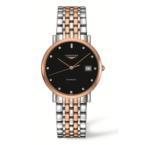 Longines Watches : L4.809.5.57.7 Automatic Black Diamond Dial Date 18ct Rose Gold and Stainless Steel Men Watch