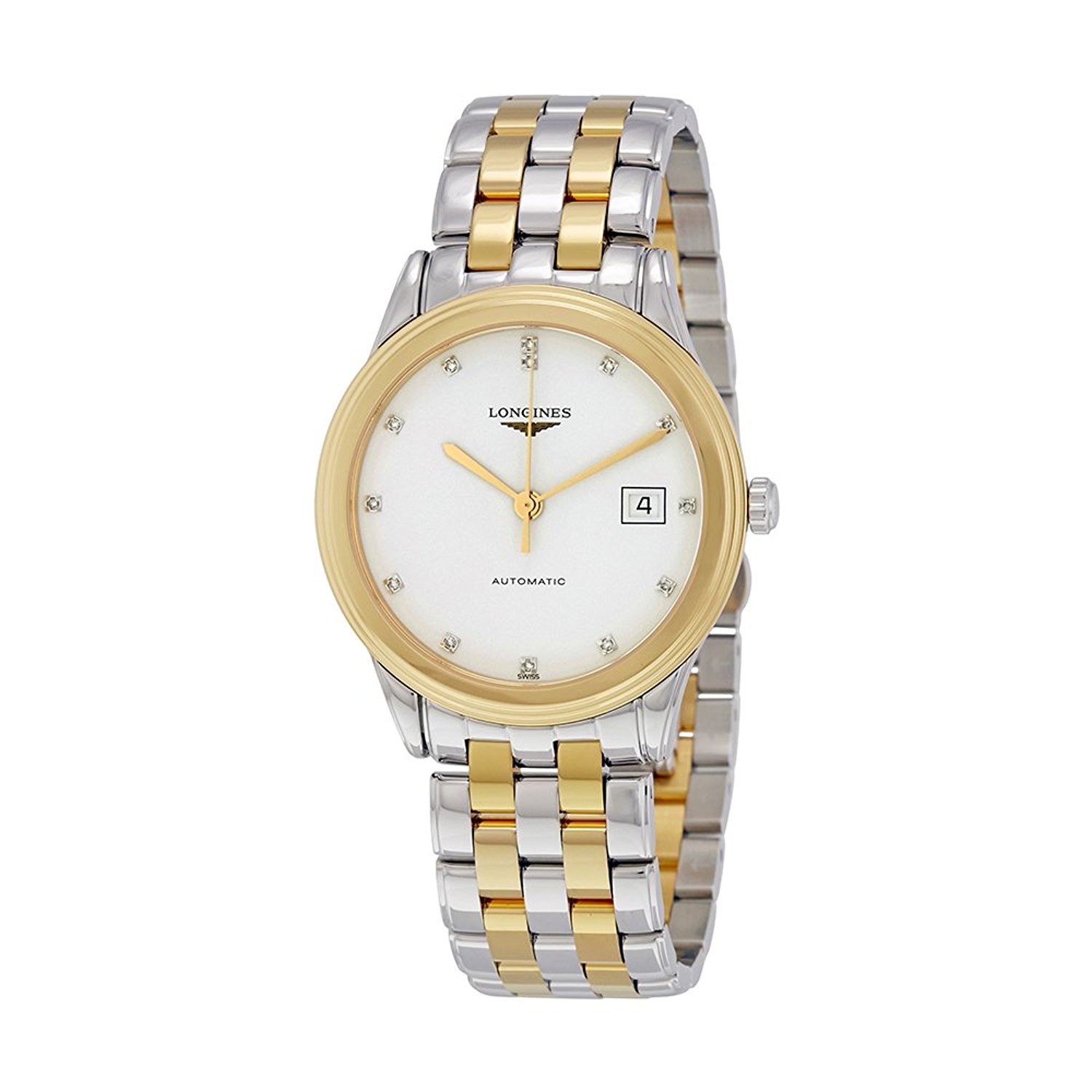 Longines Watches : L4.874.3.27.7 White Dial Fixed Yellow Gold Pvd Band Men Watch