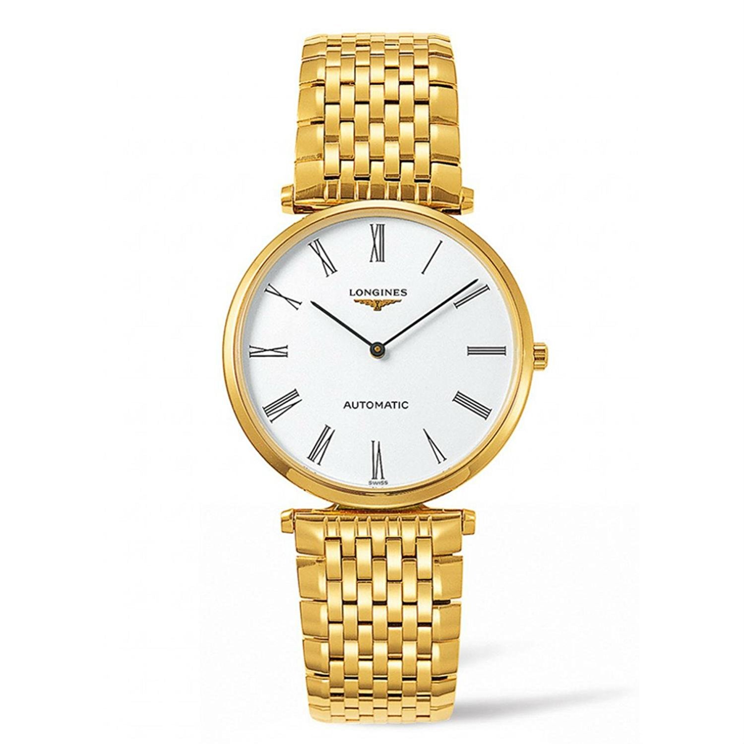 Longines Watches : L4.908.2.11.8 White Dial Yellow Gold Pvd Band Men Watch