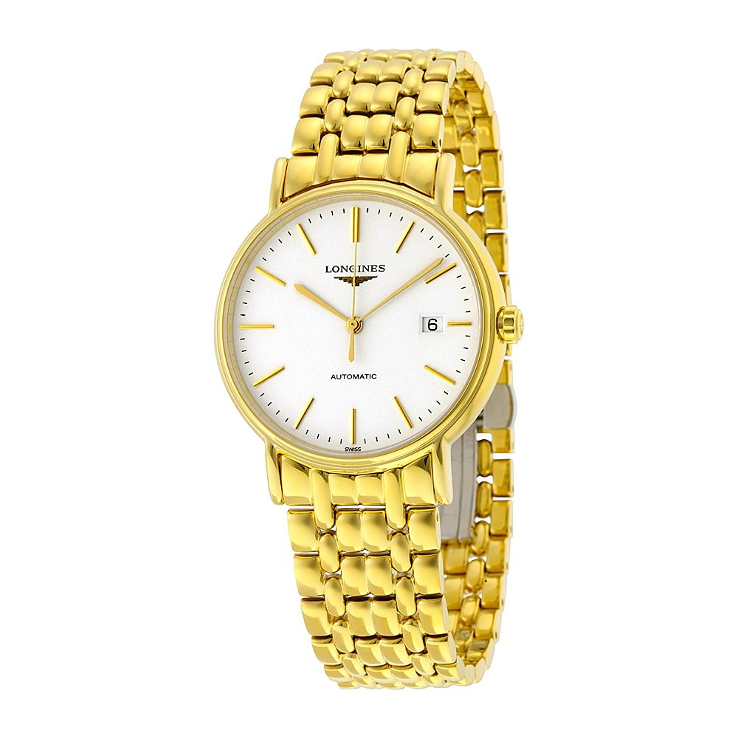 Longines Watches : L4.921.2.12.8 White Dial Fixed Yellow Gold-plated Stainless Steel Band Men Watch