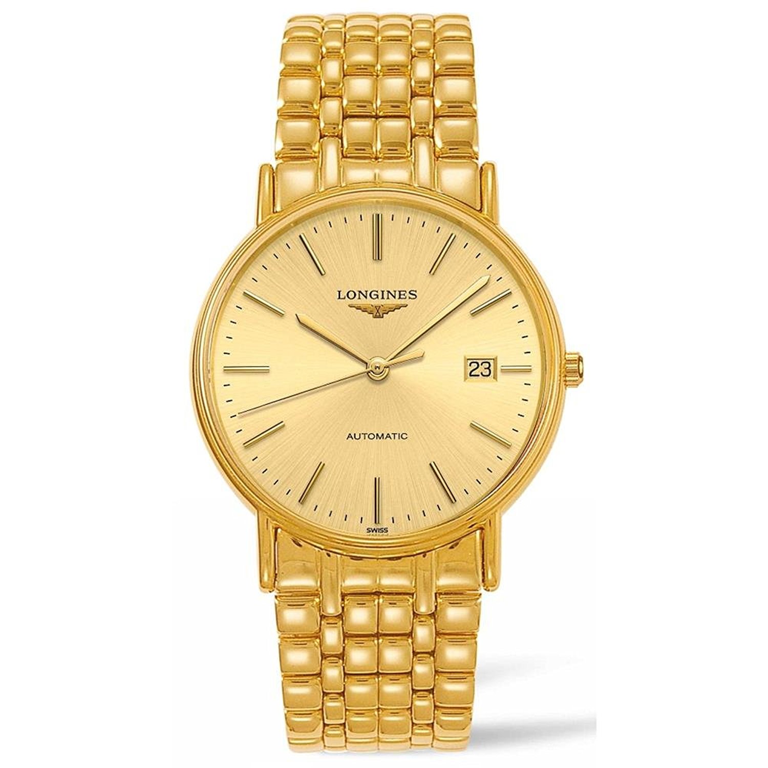 Longines Watches : L4.921.2.32.8 Champagne Dial Yellow Gold Pvd Band Men Watch