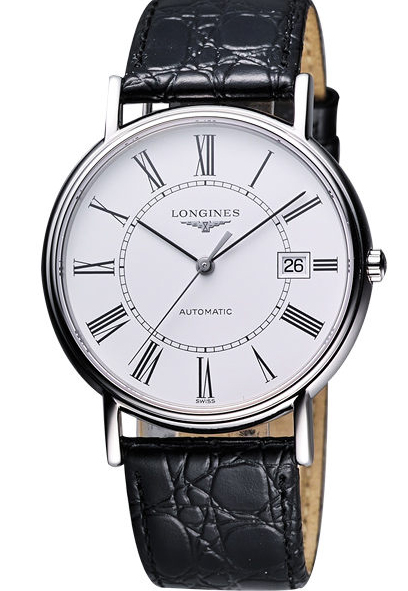 Longines Watches : L4.921.4.11.2 Automatic White Dial Roman Numerals Date Black Leather Men Watch